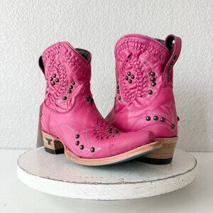 Lane COSSETTE Womens Cowboy Booties 6.5 Western Cowgirl Short Boots Pink Leather